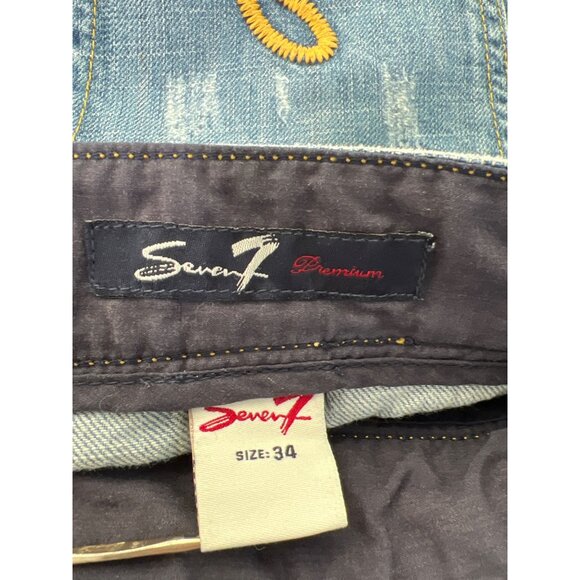 Seven 7 Straight Leg Denim Jeans Size 34 Distressed Mid Rise Blue Light Wash - Picture 3 of 9
